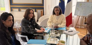 Avec la ministre des outre-mer, et les conseillers du Président Emmanuel Macron.